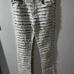 Rockstar Original Flare Denim Jeans Women 26 White Black Distressed Frayed Edgy